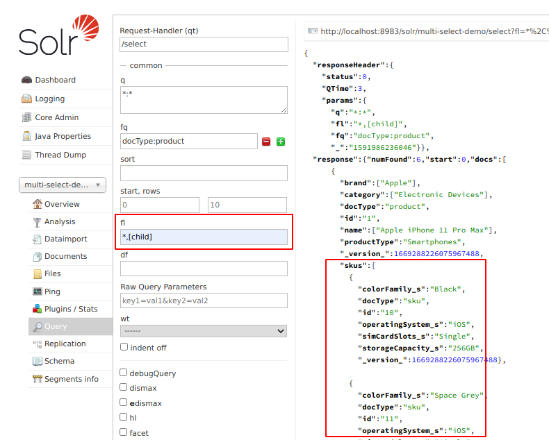 smartphones query from admin ui with skus